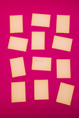 Old vintage paper set pink red lot of card photo frame background edge corrugated letter missive reminder board announcement advert note