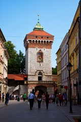 Obraz premium The medieval St Florian's Gate with the Barbican along the Royal Coronation Route in Krakow Poland