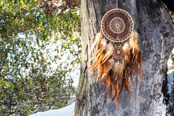 Handmade dream catcher with feathers threads and beads rope hanging