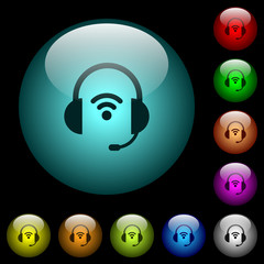 Wireless headset icons in color illuminated glass buttons