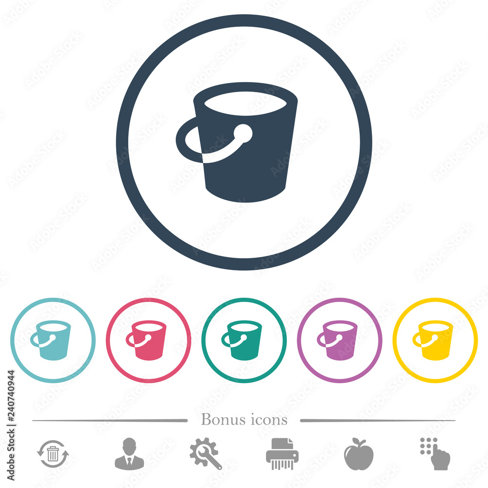 Poster bucket flat color icons in round outlines