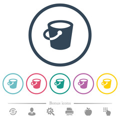 Bucket flat color icons in round outlines