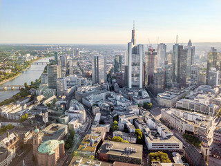 Main river, downtown and old town of Frankfurt, Germany