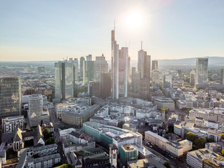 Aerial view of skyscrapers in downtown of Frankfurt am Main, Germany
