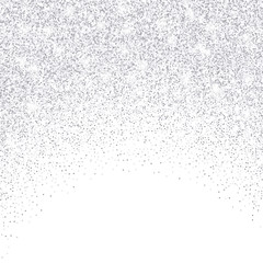 Vector falling silver glitter confetti dots rain. Sparkling glittering border isolated on white background. Party tinsels shimmer, holiday background design, festive frame