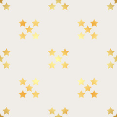 Golden Stars Seamless Pattern. The vector image. Gold Starry night sky