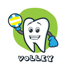 tooth character playing volley ball. vector illustration