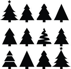 Merry Chrismas tree icon set on gray background vector illustration flat desing