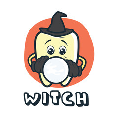 tooth character as a witch vector illustration