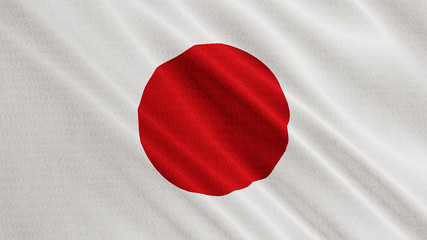 Japan flag is waving 3D animation. Symbol of Asian, Japanese national on fabric cloth 3D rendering in full perspective.
