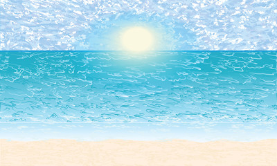 Fototapeta na wymiar Seascape - clouds, bright sun, waves, shore - abstract light background - vector illustration