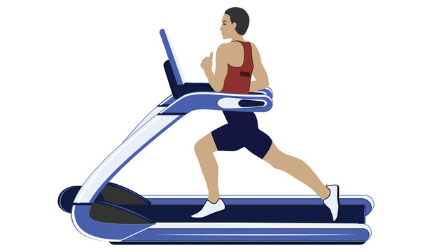 A man trains muscles on a treadmill - isolated on white background - flat style - vector