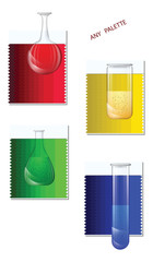 Laboratory glass transparent flasks - color palette samples - isolated on white background - vector.