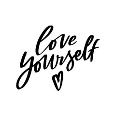Modern lettering slogan for t-shirt, poster, card. Fashion illustration heart with phrase love yourself and heart.