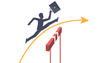 Fototapeta premium Businessman with briefcase jumping over a turnstile - isolated on white background - vector. Financial Success Concept.