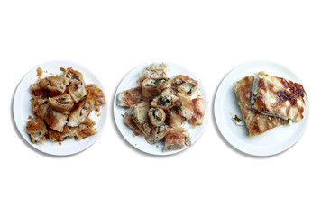 Different versions Turkish puff pastry isolated on white background