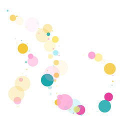 Memphis round confetti festive background in cyan blue, pink and yellow. Childish pattern vector.