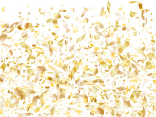 Obraz premium Holiday realistic gold confetti flying on black background.