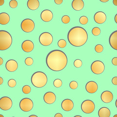 luxury seamless pattern with gold circle on a green background. Gold circle seamless pattern.
