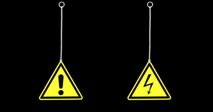 Warning signs,high voltage sign,exclamation sign,mark,danger electricity sign,attention sign,sign lightning electricity,hazard sign,3d animation with alpha matte channel. 4k