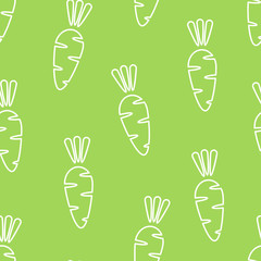 Fototapeta premium Carrot silhouette seamless vegetable pattern vector flat illustration. Natural food pattern design with outline carrot vegetable seamless texture in green and white colors for wrapping paper