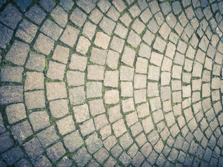 Ancient type of road paving, made of lava stone squares, with a harmoniously semi-circular structure