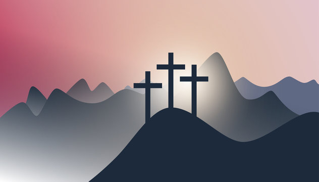 three crosses on a mountain peak