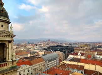 Fototapeta premium Budapest, Hungary - December 13 2018: Aerial view of Budapest from St. Istvan Basilica (Saint Stephen's Basilica)