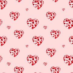 Seamless pattern with watercolor hearts