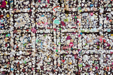 Fototapeta premium Close up of the message board at the entrance to the Giulietta house in Verona. Full of little love messages written on sticky paper. Concept of loyalty in love.