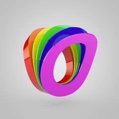 3D Letter O uppercase. 3D render cutaway rainbow font. Pride colors concept alphabet isolated on white background