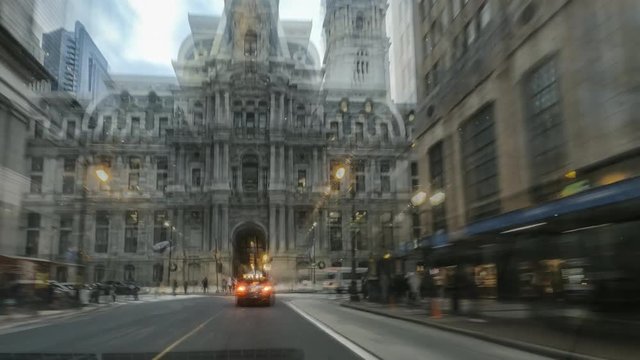 Drivelapse of car moving at sunset on South Philadelphia city timelapse hyperlapse 