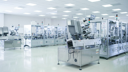 Shot of Sterile Precision Manufacturing Laboratory with 3D Printers, Super Computers and other...