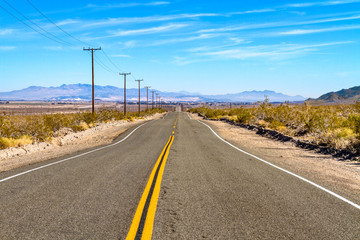 Lone road of Route 66 in the Mojave Desert, California