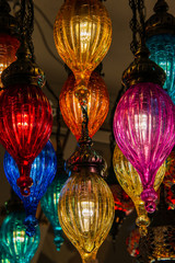 Colorful Turkish glass hanging lamps, lanterns