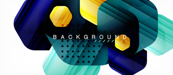 Glossy color hexagons modern composition background, shiny glass design