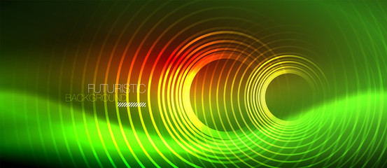 Neon glowing techno lines, hi-tech futuristic abstract background template with square shapes