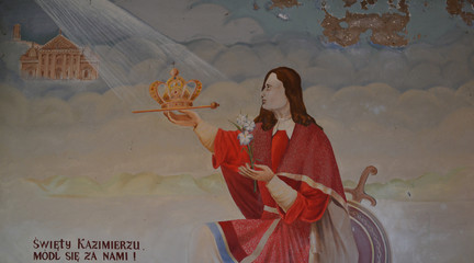 The fresco on the wall of the chapel at the church of St. Anne. It depicts St. Casimir - the patron...