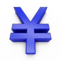 Obraz premium 3D Rendering Blue Japanese yen Sign isolated on white background