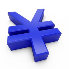3D Rendering Blue Japanese yen Sign isolated on white background