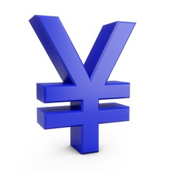 Obraz premium 3D Rendering Blue Japanese yen Sign isolated on white background