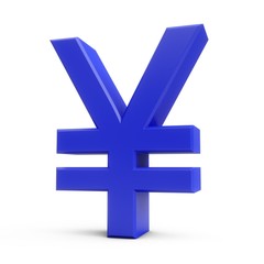 3D Rendering Blue Japanese yen Sign isolated on white background