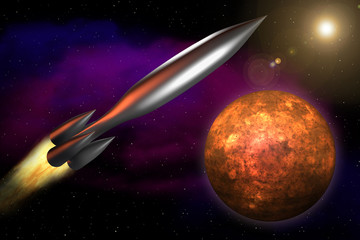 Rakete und roter Planet © pixelschoen
