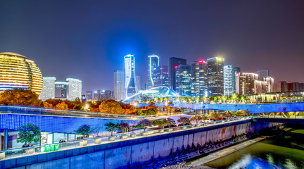 Fototapeta na wymiar Night Scenery of Modern Urban Architectural Landscape in Hangzhou..