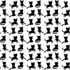 Cats set hand drawn silhouette seamless pattern four differents forms