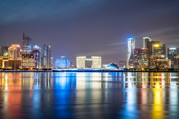 Fototapeta premium Night Scenery of Modern Urban Architectural Landscape in Hangzhou..