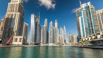 Fototapeta na wymiar View of Dubai Marina Towers in Dubai at day time timelapse hyperlapse