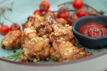 roasted sleeves chicken with potatoes and barbecue sauce