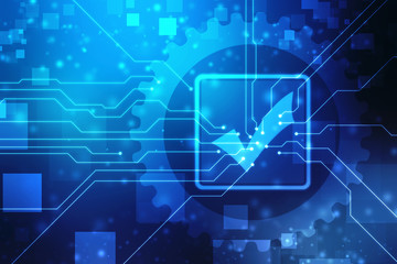Check mark symbol in digital background, Technology abstract background