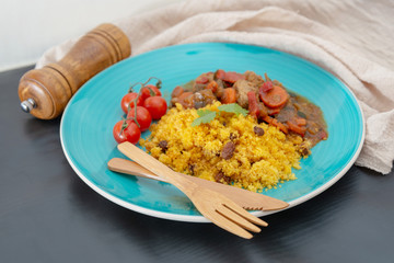 Kefta Tagine Moroccan Meatballs Served With Semolina and Vegetables